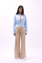 Front Tie Satin Beige Pants