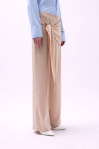 Front Tie Satin Beige Pants