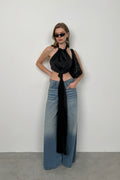 Frontden Tie Black Satin Blouse
