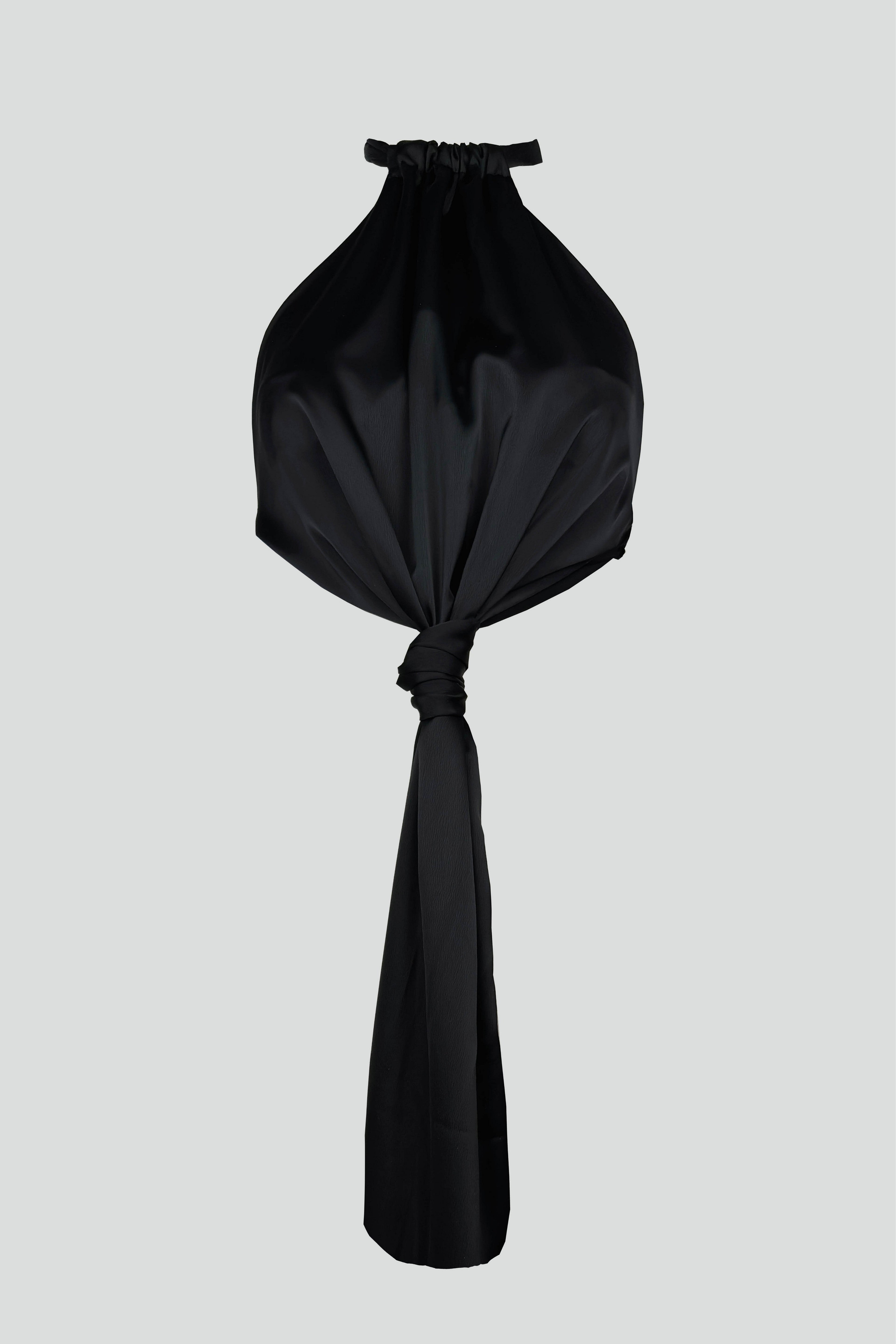 Frontden Tie Black Satin Blouse