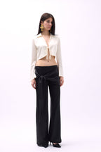 Front Tie Black Satin Pants