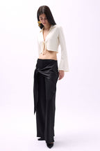 Front Tie Black Satin Pants