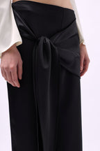 Front Tie Black Satin Pants