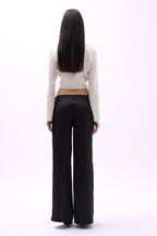 Front Tie Black Satin Pants