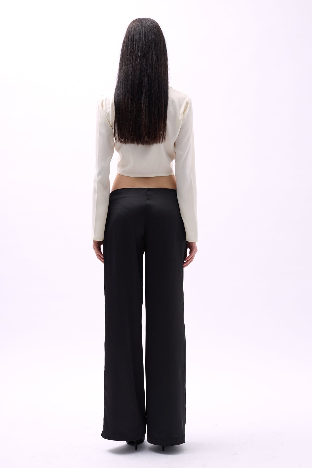 Front Tie Black Satin Pants