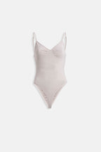 Ruched Front Strappy Beige Bodysuit