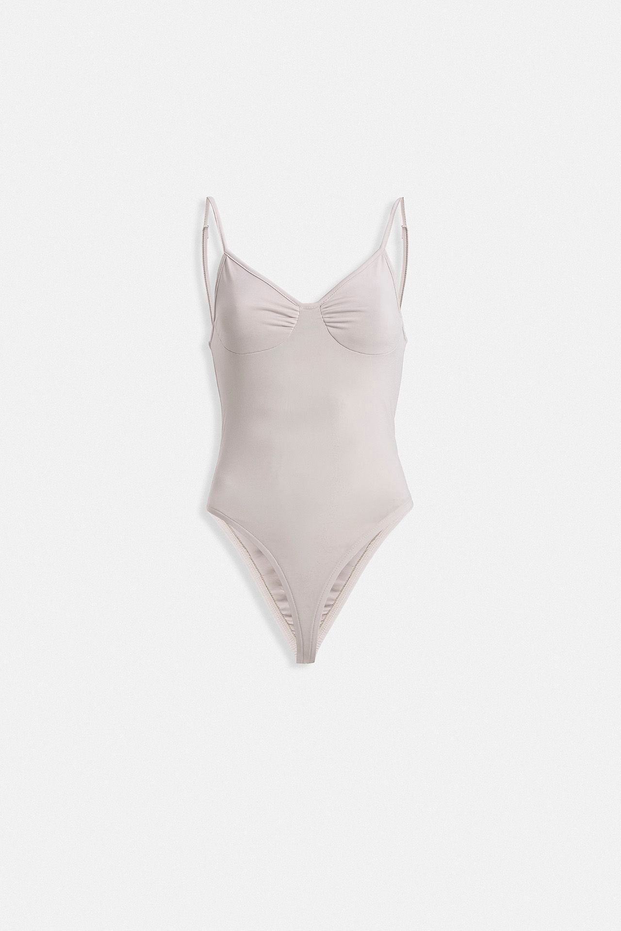 Ruched Front Strappy Beige Bodysuit
