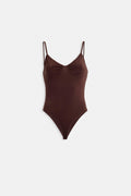 Front Ruched Strappy Brown Bodysuit