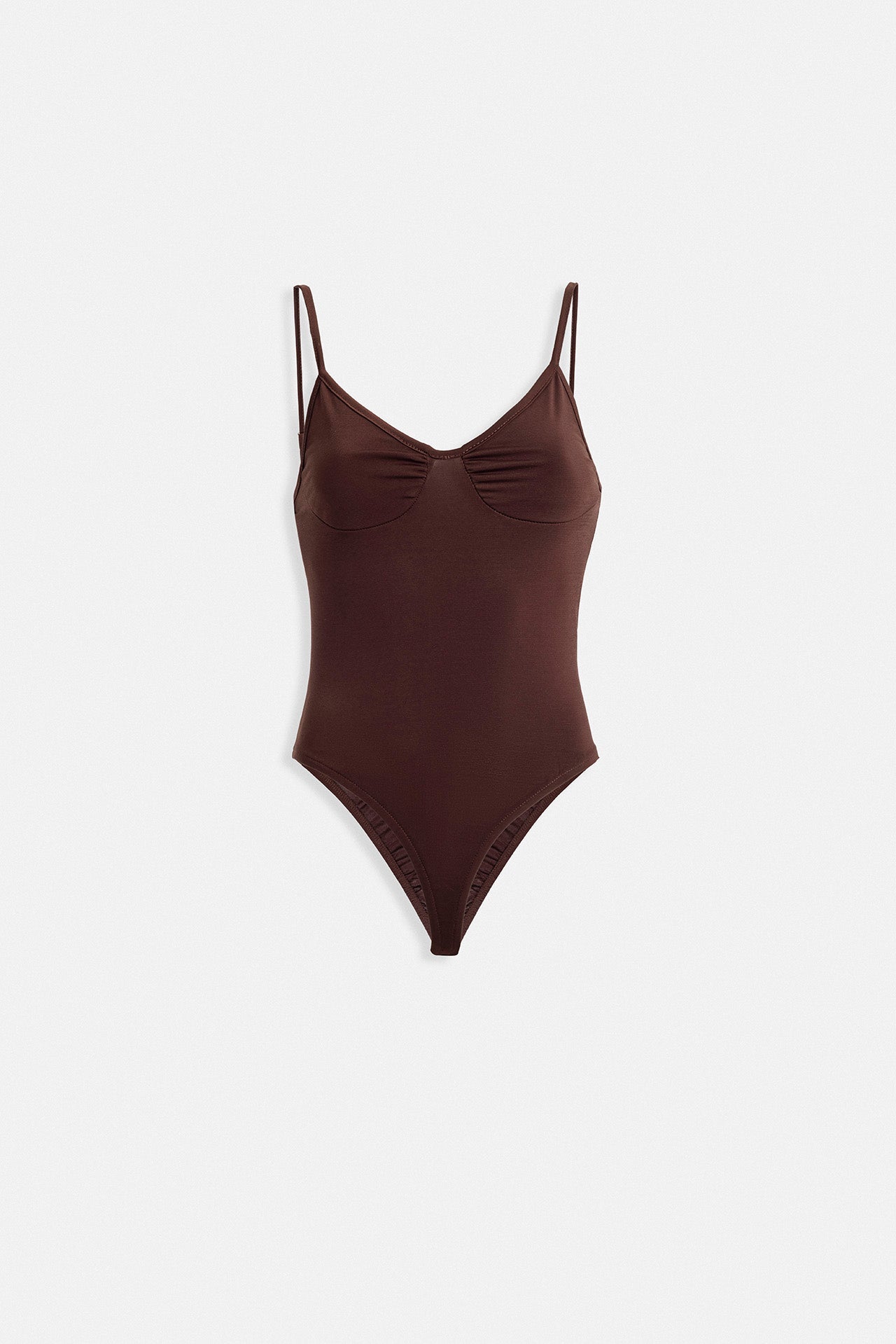 Front Ruched Strappy Brown Bodysuit
