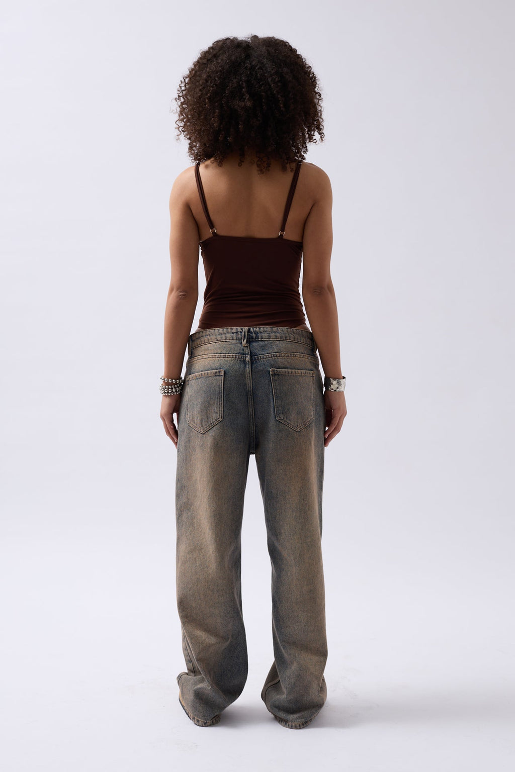 Front Ruched Strappy Brown Bodysuit