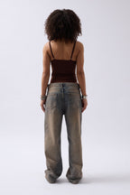 Front Ruched Strappy Brown Bodysuit