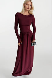 Gathered Front Burgundy Maxi Dress