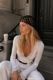 Knitted Pattern Black Knit Cap