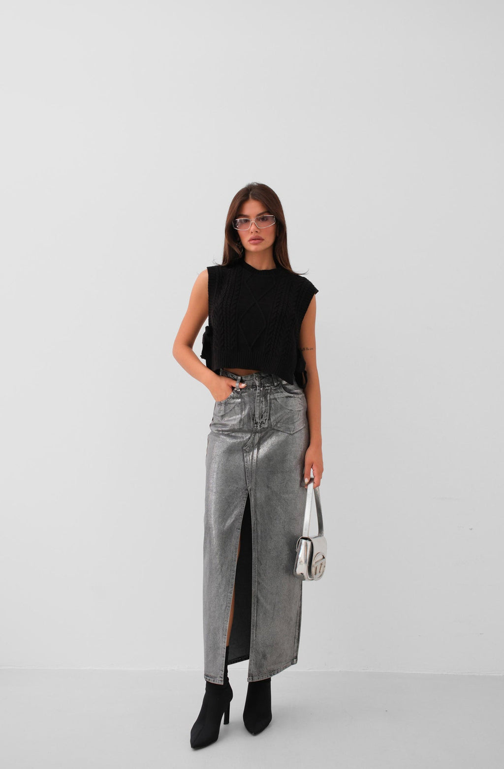 Knit Patterned Tie Knit Suveter