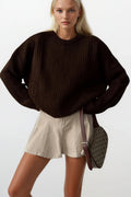 Knit Detail Basic Brown Knit Sweater