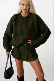 Knitted Detail Basic Khaki Knit Sweater