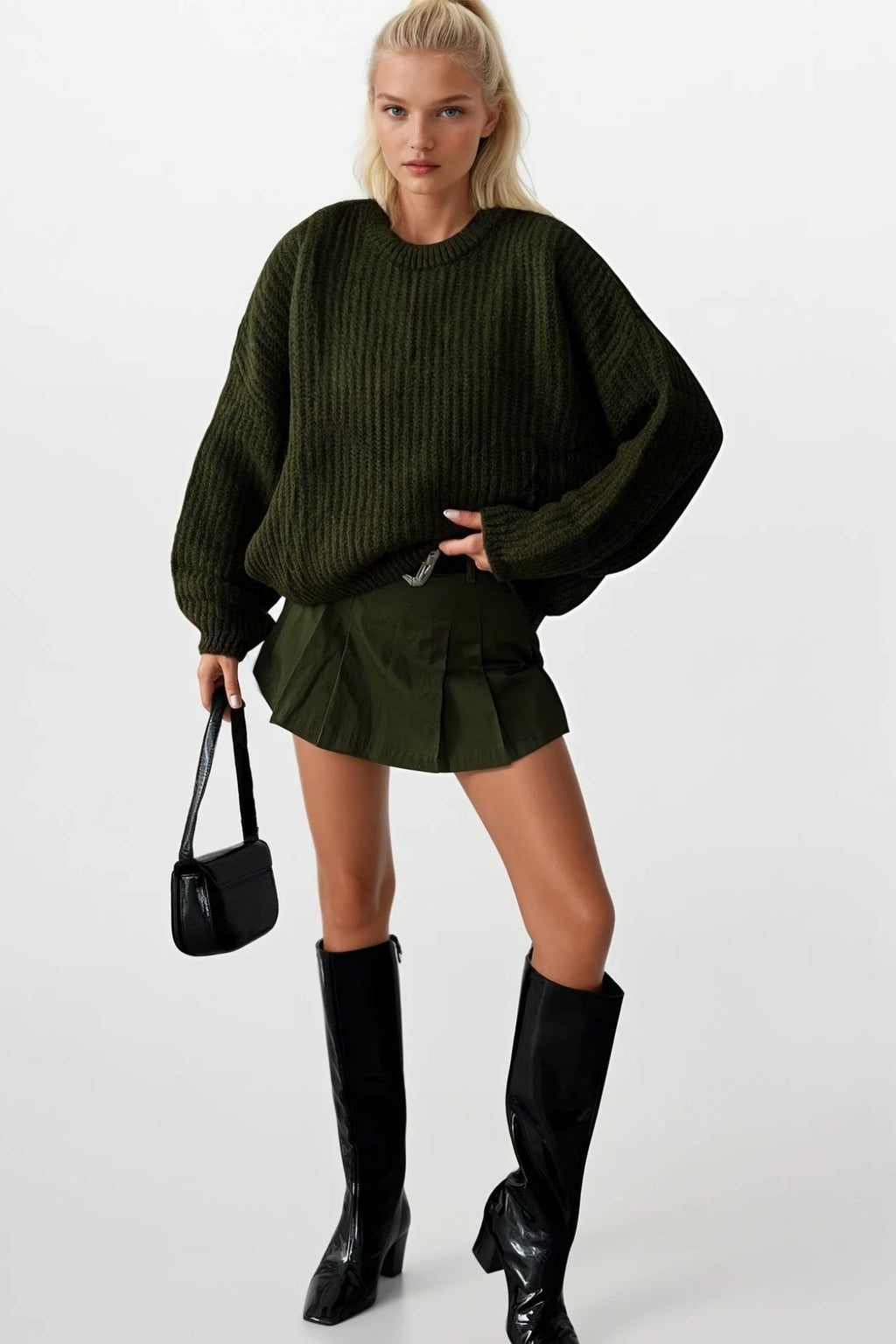 Knit Detail Basic Khaki Knit Sweater