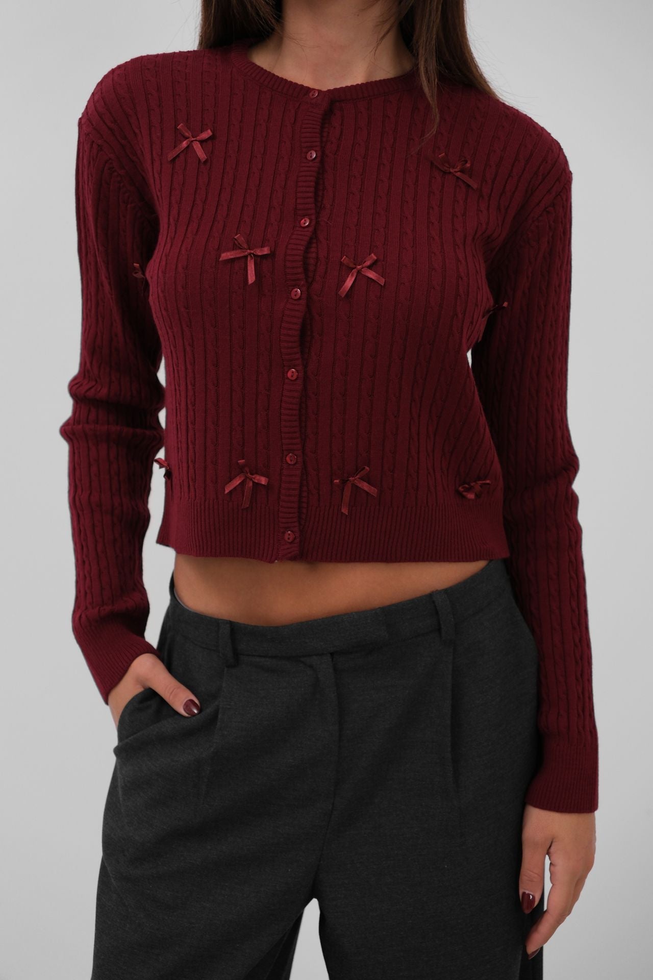 Knit Detail Bow Detail Knit Sweater