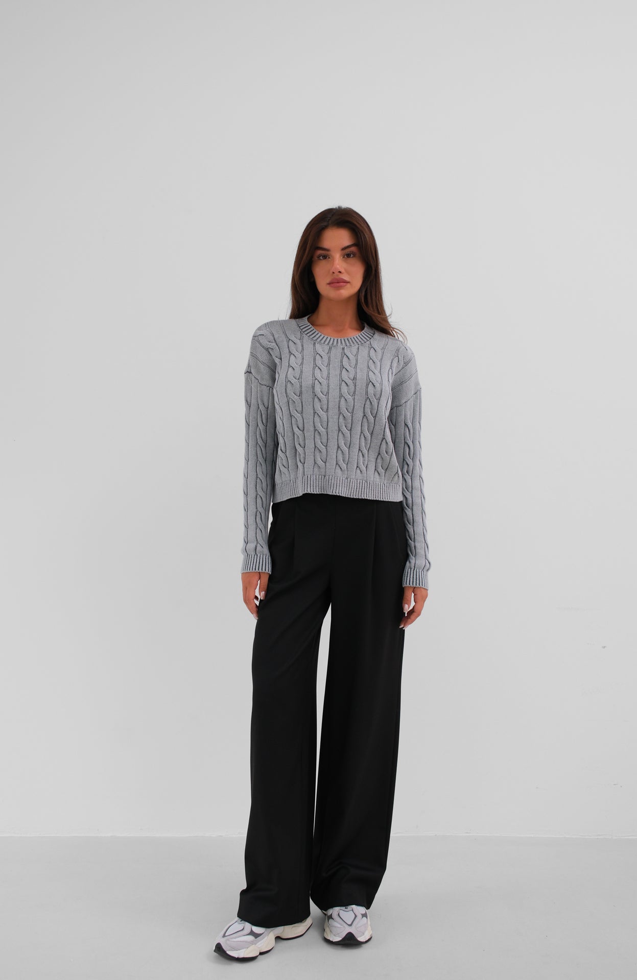 Knit Detailed Washed Crop Knit Sweater
