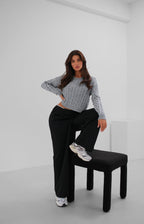 Knit Detailed Washed Crop Knit Sweater