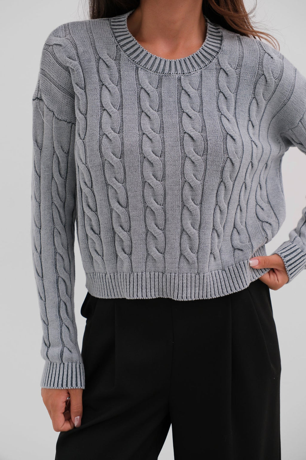 Knit Detailed Washed Crop Knit Sweater