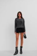 Knit Detailed Washed Crop Knit Sweater