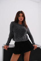 Knit Detailed Washed Crop Knit Sweater