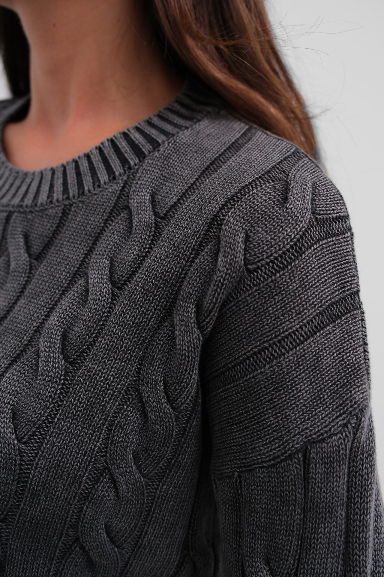 Knit Detailed Washed Crop Knit Sweater