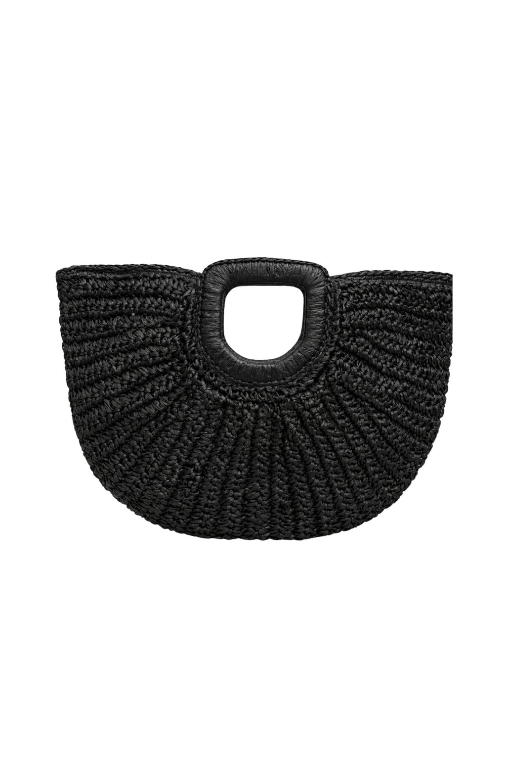 Oval Form Straw Black Handbag