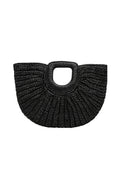 Oval Form Straw Black Handbag