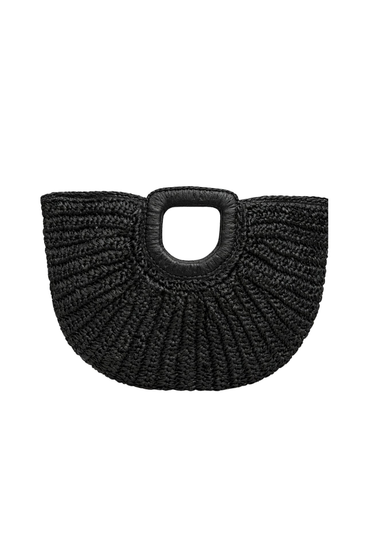 Oval Form Straw Black Handbag