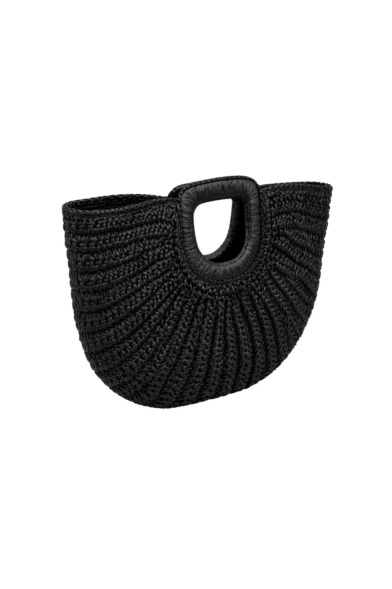 Oval Form Straw Black Handbag