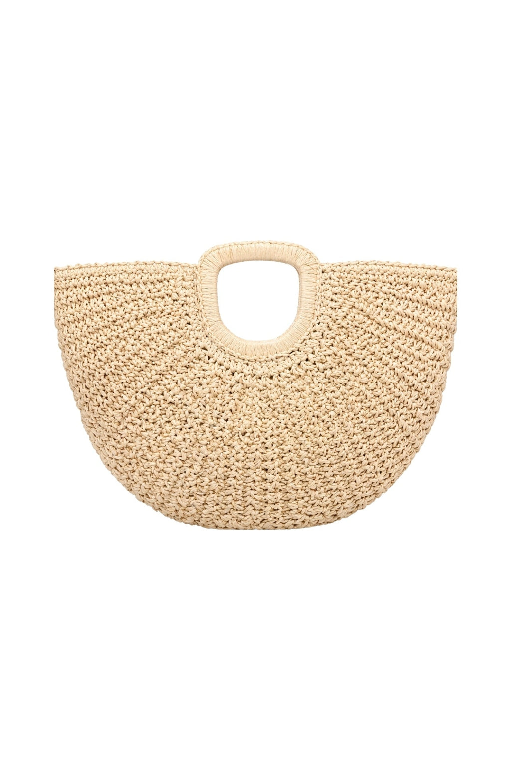 Oval Form Straw Beige Handbag