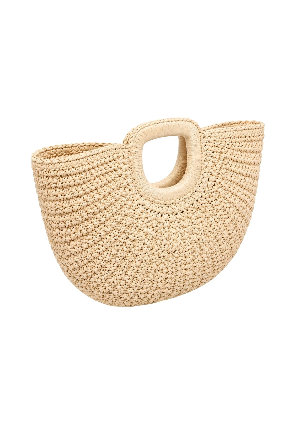 Oval Form Straw Beige Handbag