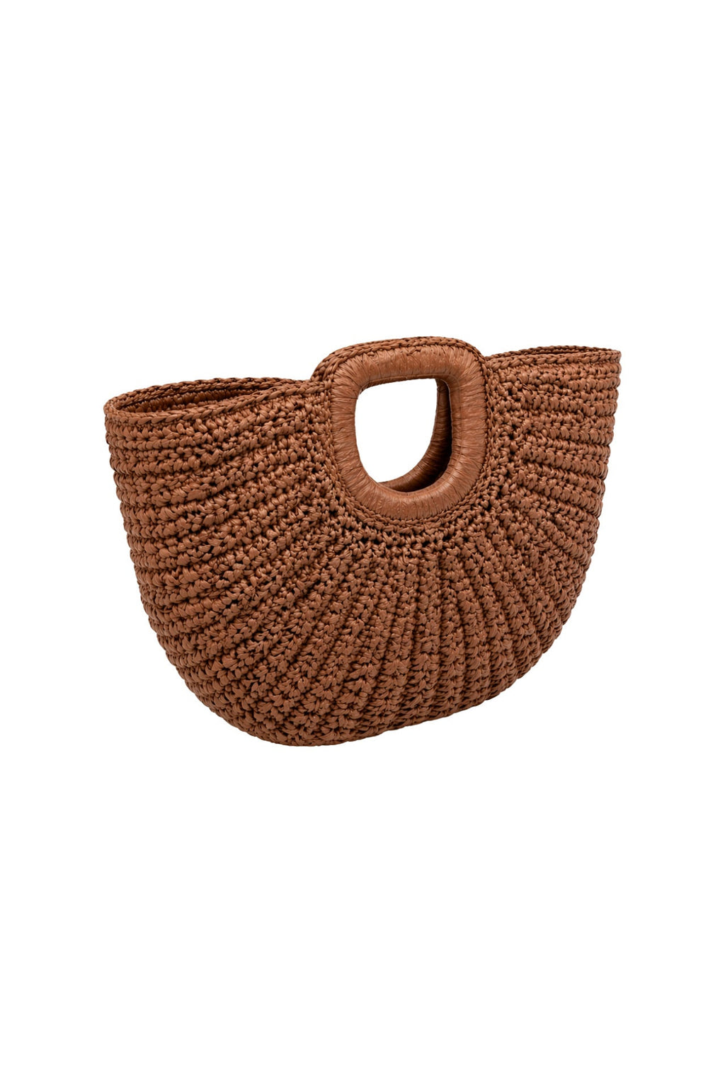 Oval Form Straw Brown Handbag