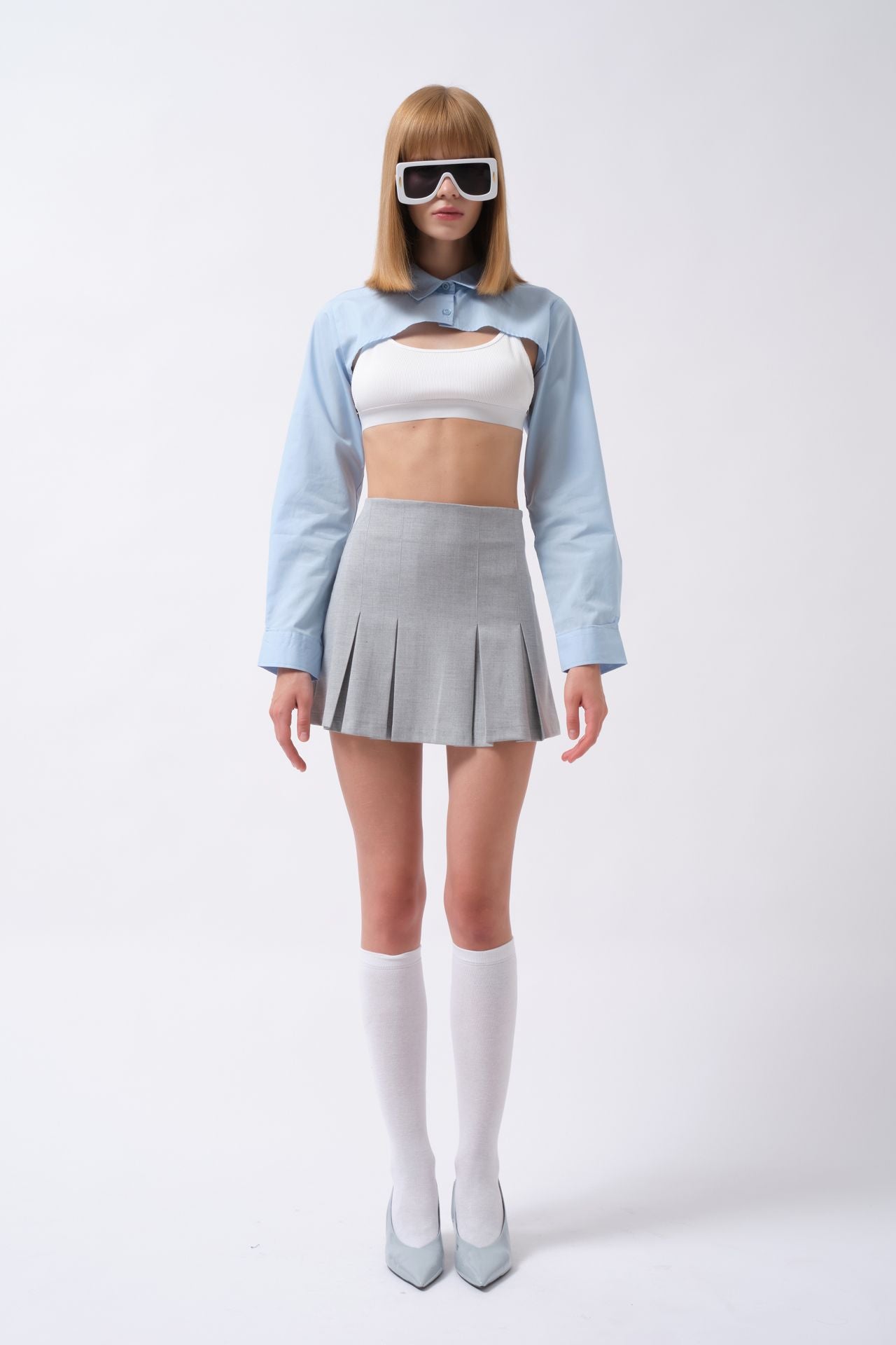 Oval Kesim Blue Crop Shirt