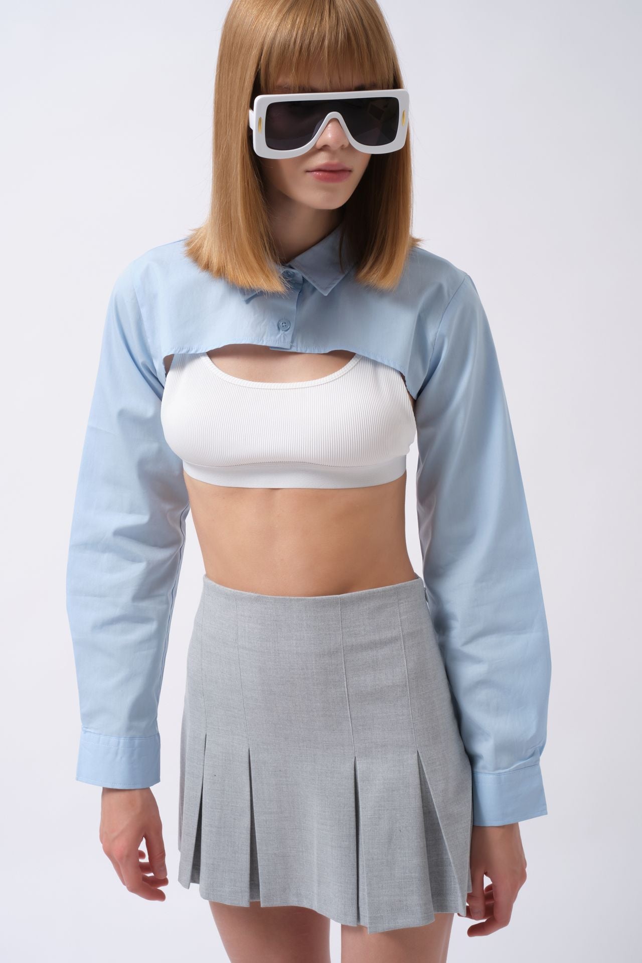 Oval Kesim Blue Crop Shirt