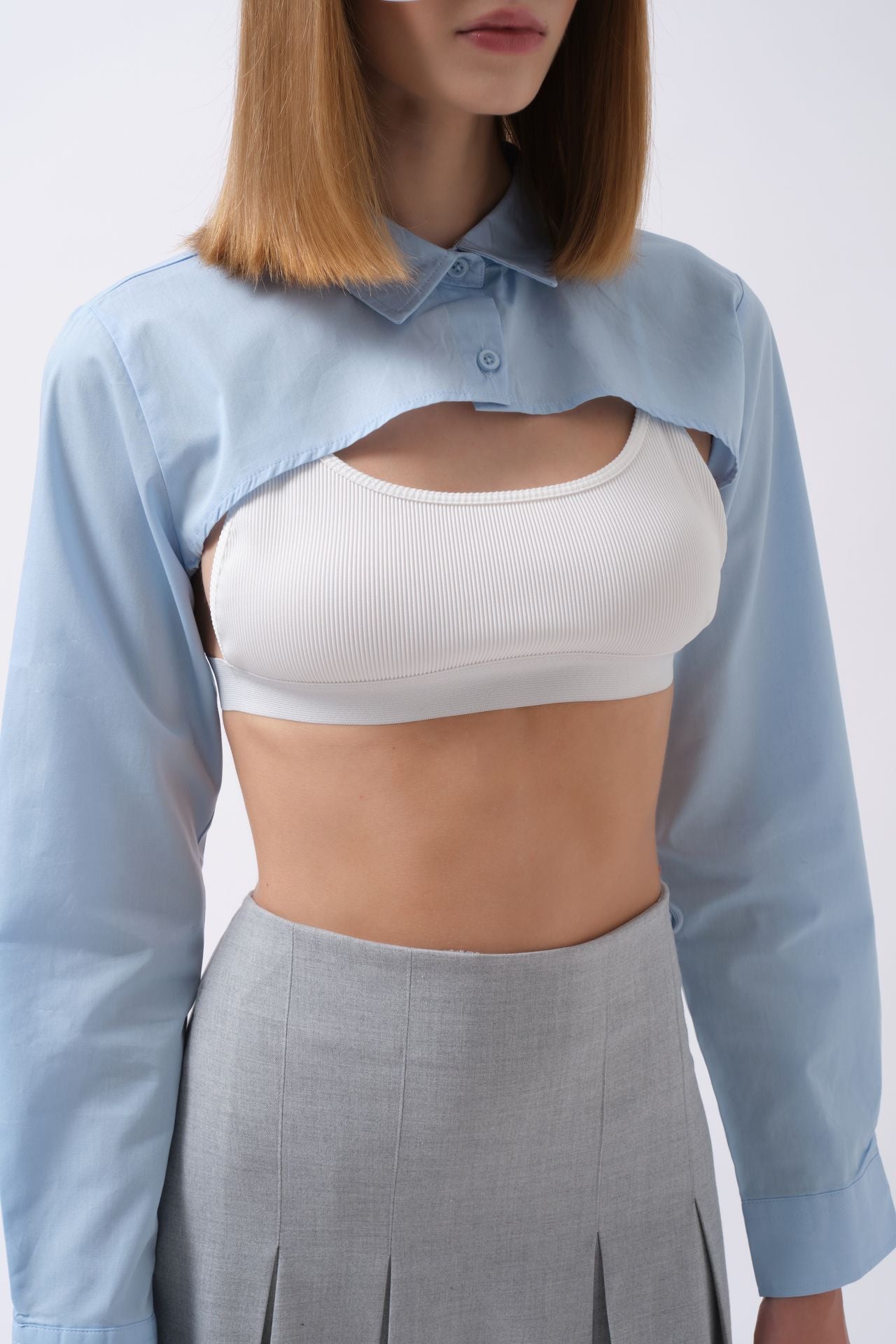 Oval Kesim Blue Crop Shirt