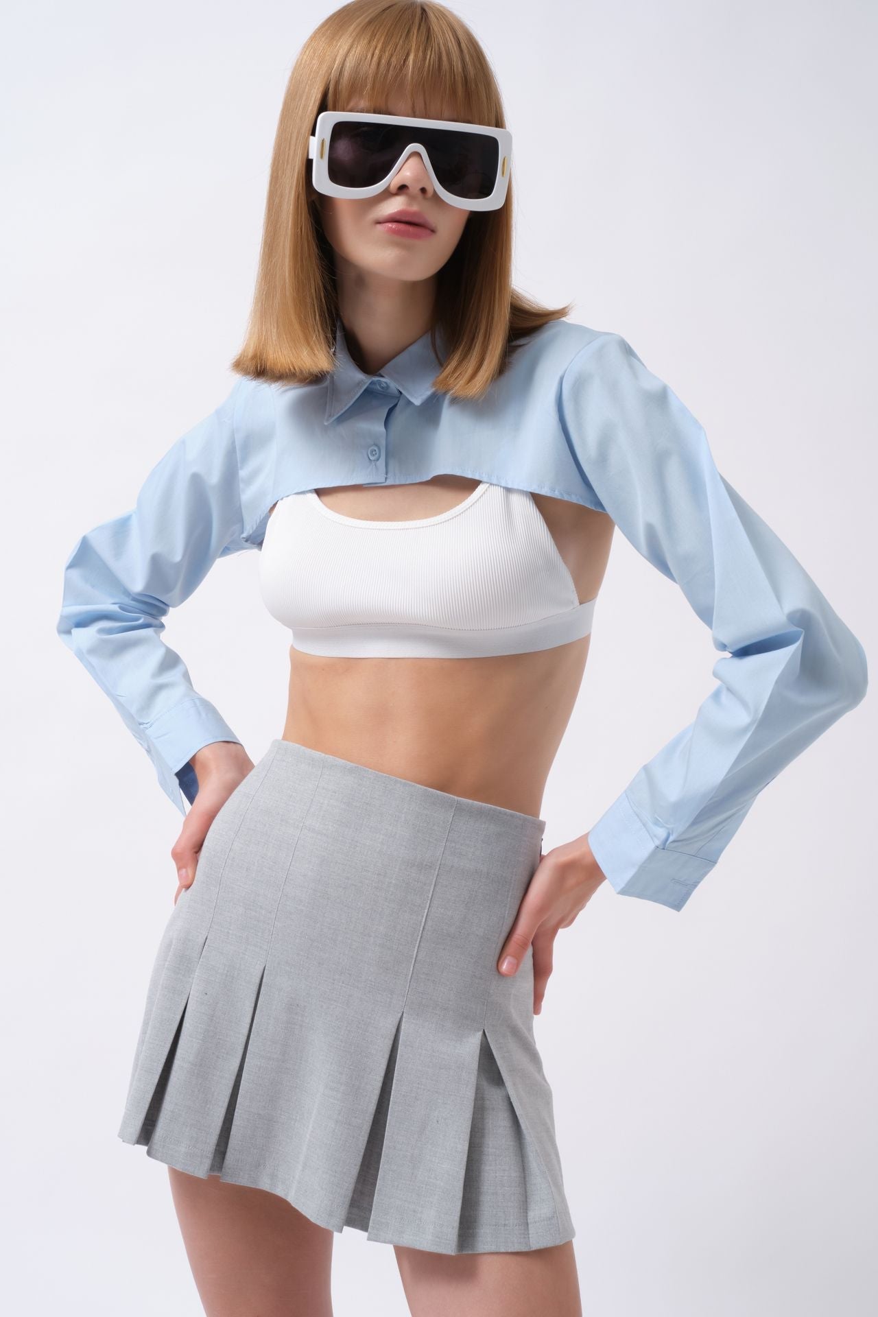 Oval Kesim Blue Crop Shirt
