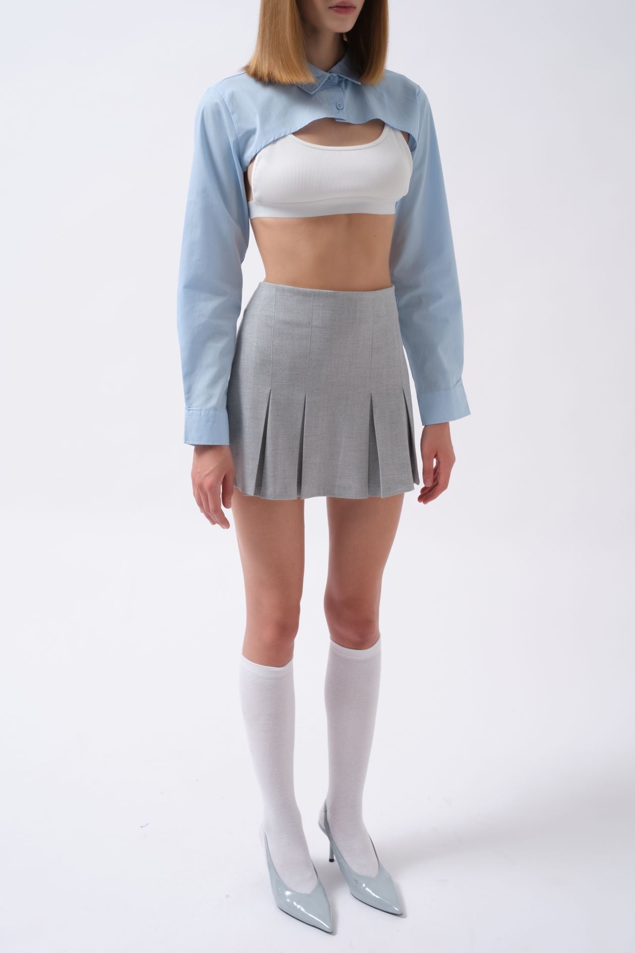 Oval Kesim Blue Crop Shirt