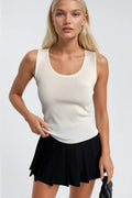 Oval Neck Basic Ecru Knit Top