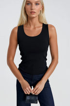 Oval Neck Basic Black Knit Top