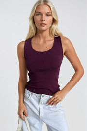 Plum Basic Knitted Top with Round Neck