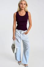 Oval Neck Basic Plum Knit Top