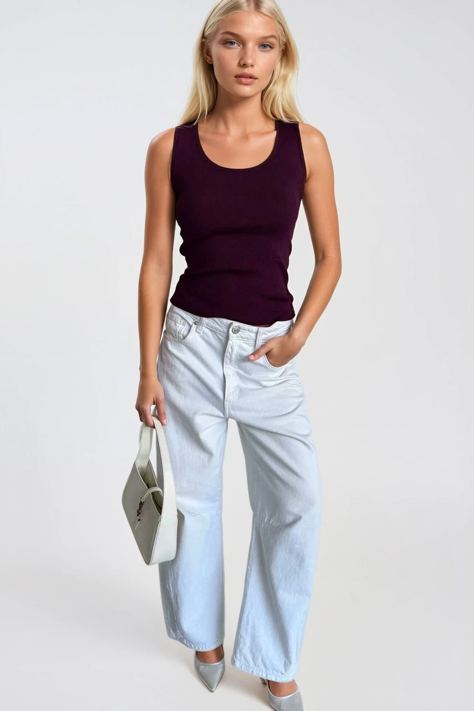 Oval Neck Basic Plum Knit Top
