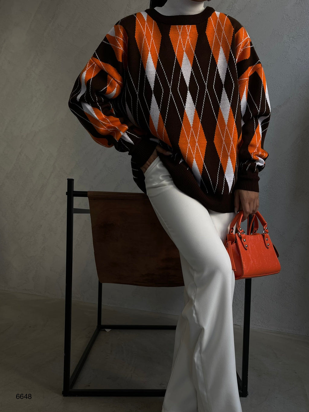 Oversize Diamond Pattern Sweater