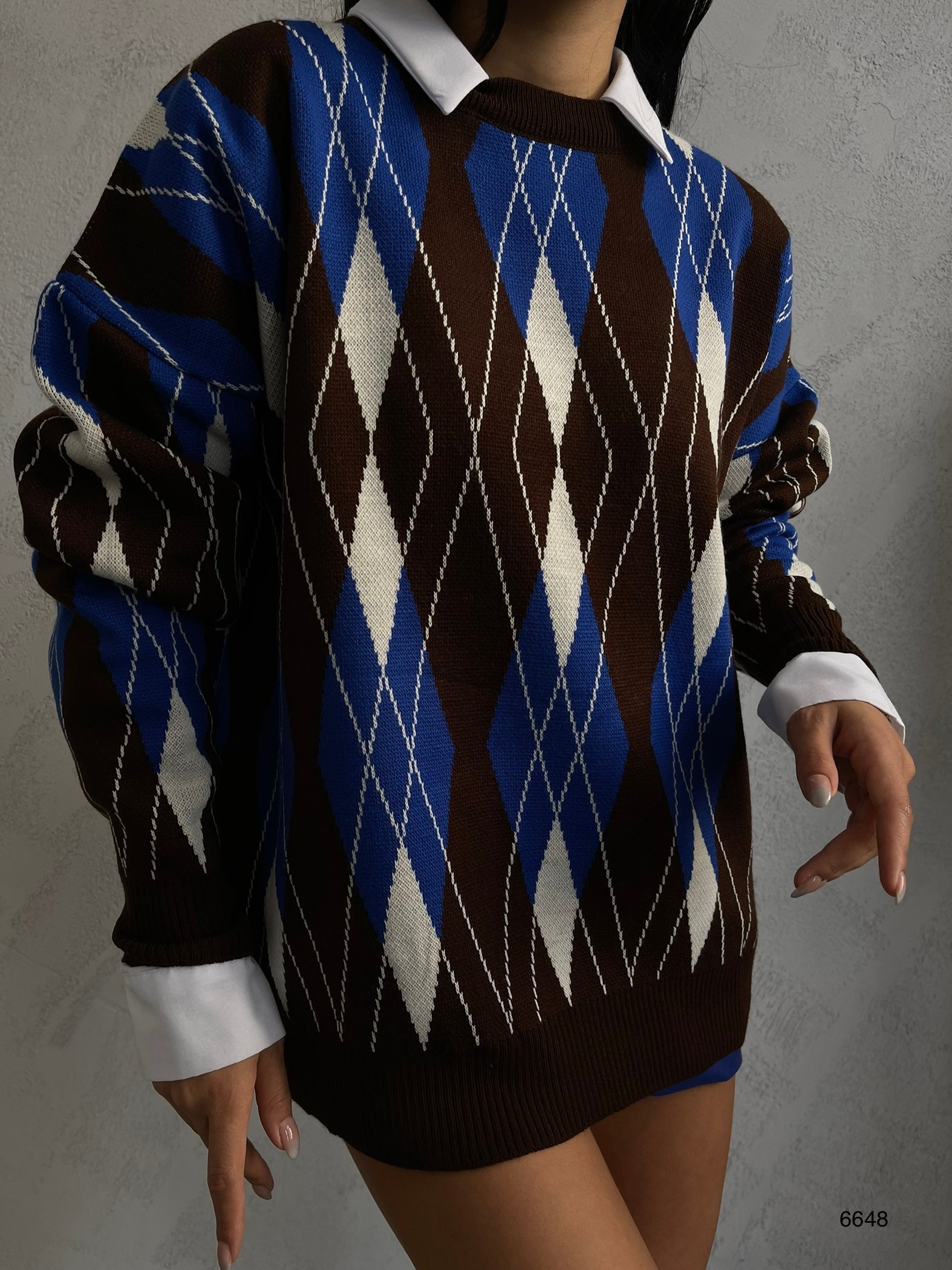 Oversize Diamond Pattern Sweater