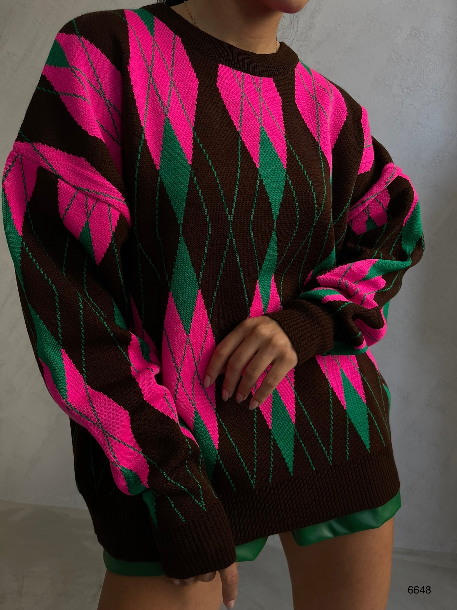Oversize Diamond Pattern Sweater