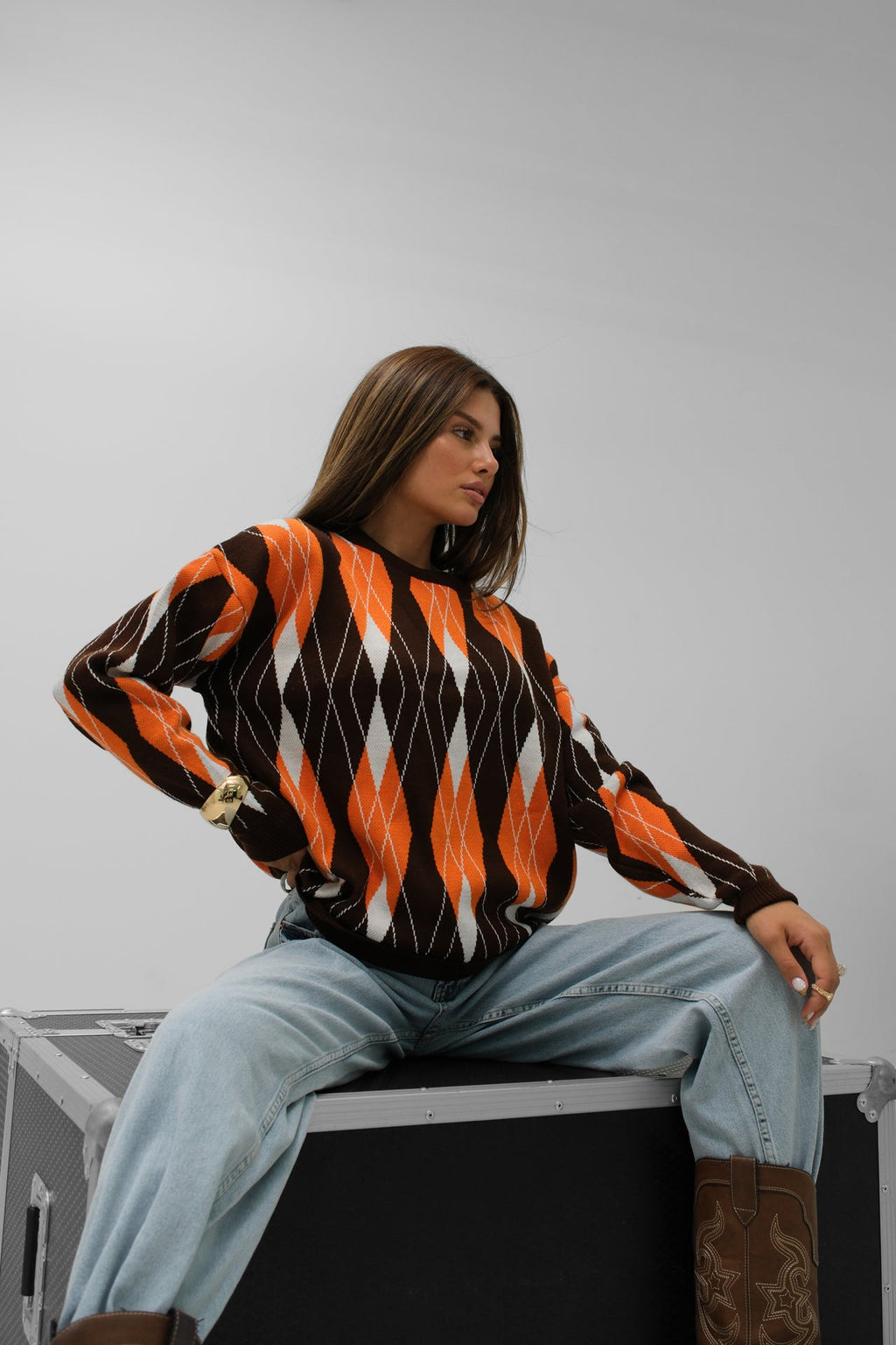 Oversize Diamond Pattern Sweater
