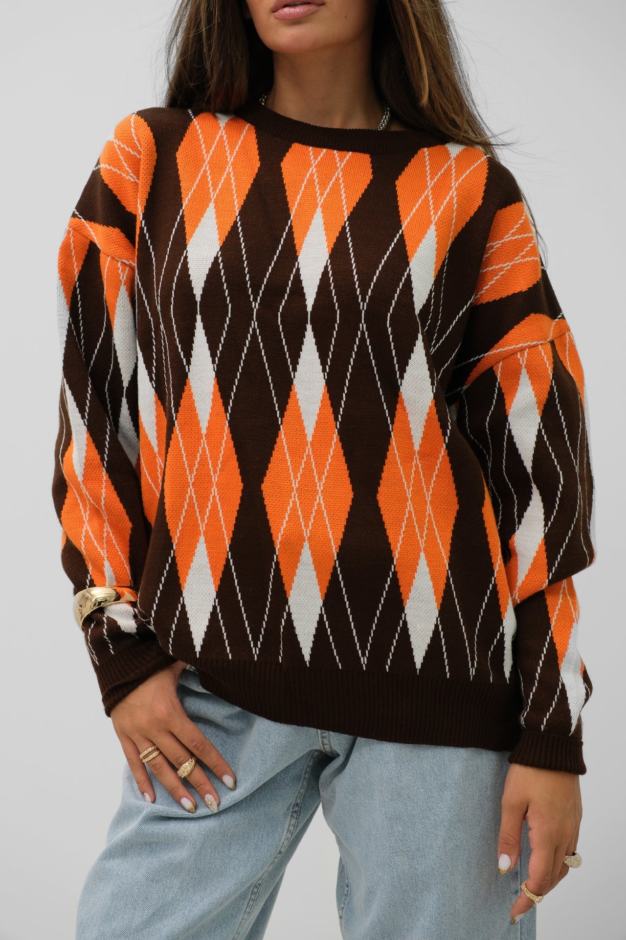Oversize Diamond Pattern Sweater